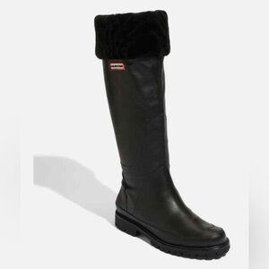 Hunter Black Tall Winter Fur-Cuff Rain Boots